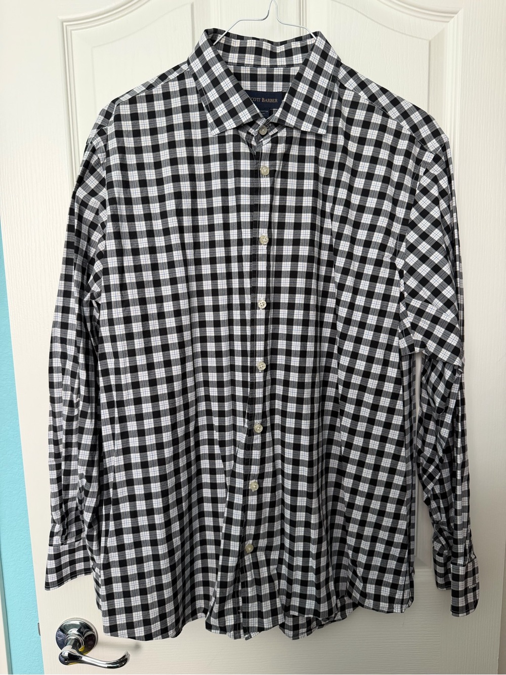 Scott Barber Black and White Gingham Dress Shirt - Classic Collared Button-Down